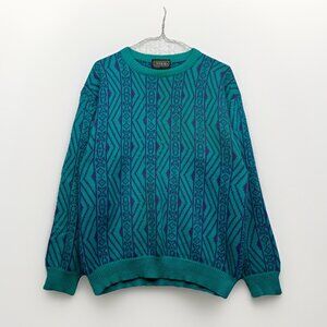 VTG Capricorn Crewneck Knit Grandpa Sweater Men Sz M Psychedelic's Geometric AOP